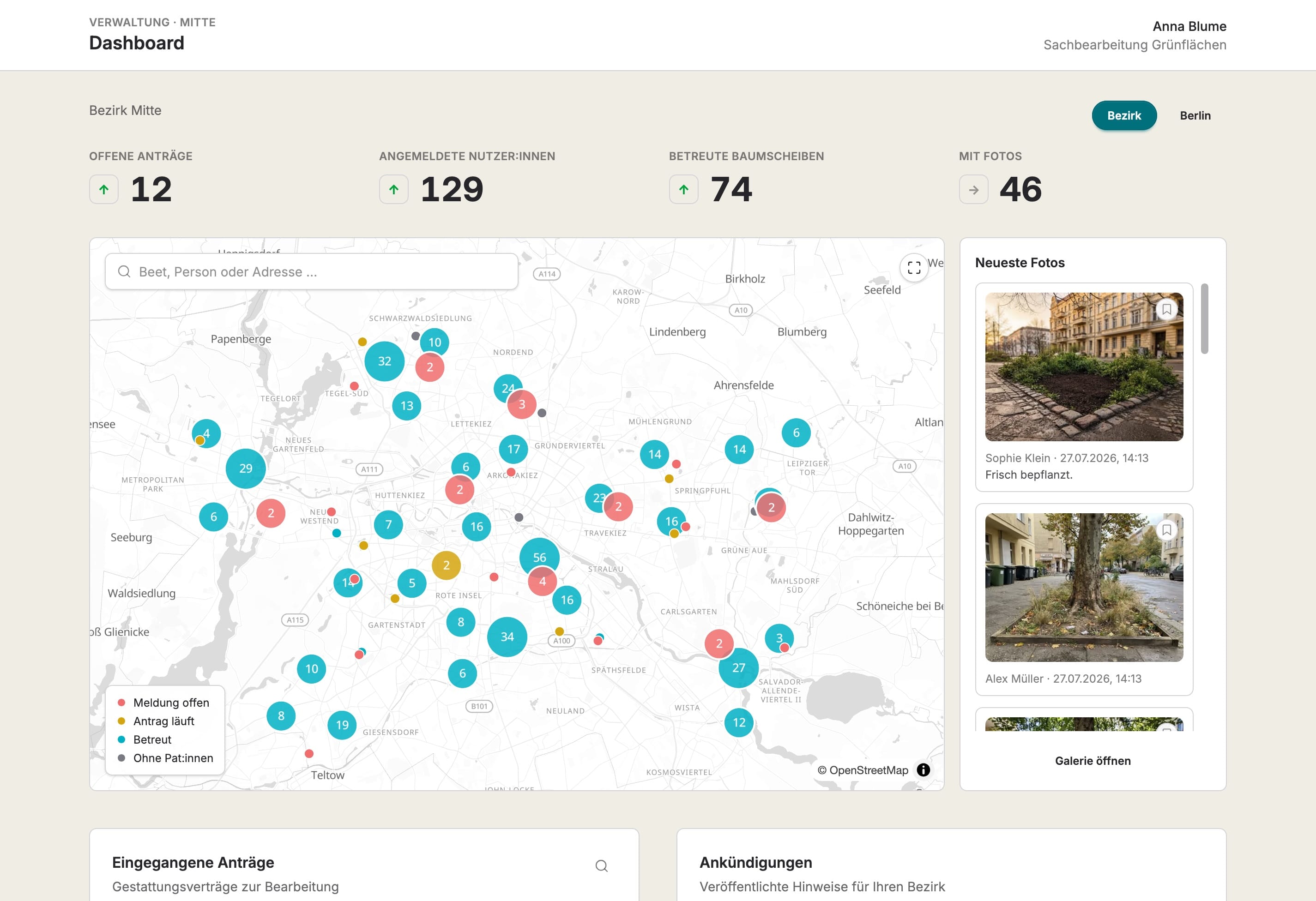 Dashboard der Digital-Pflanzen-Verwaltung