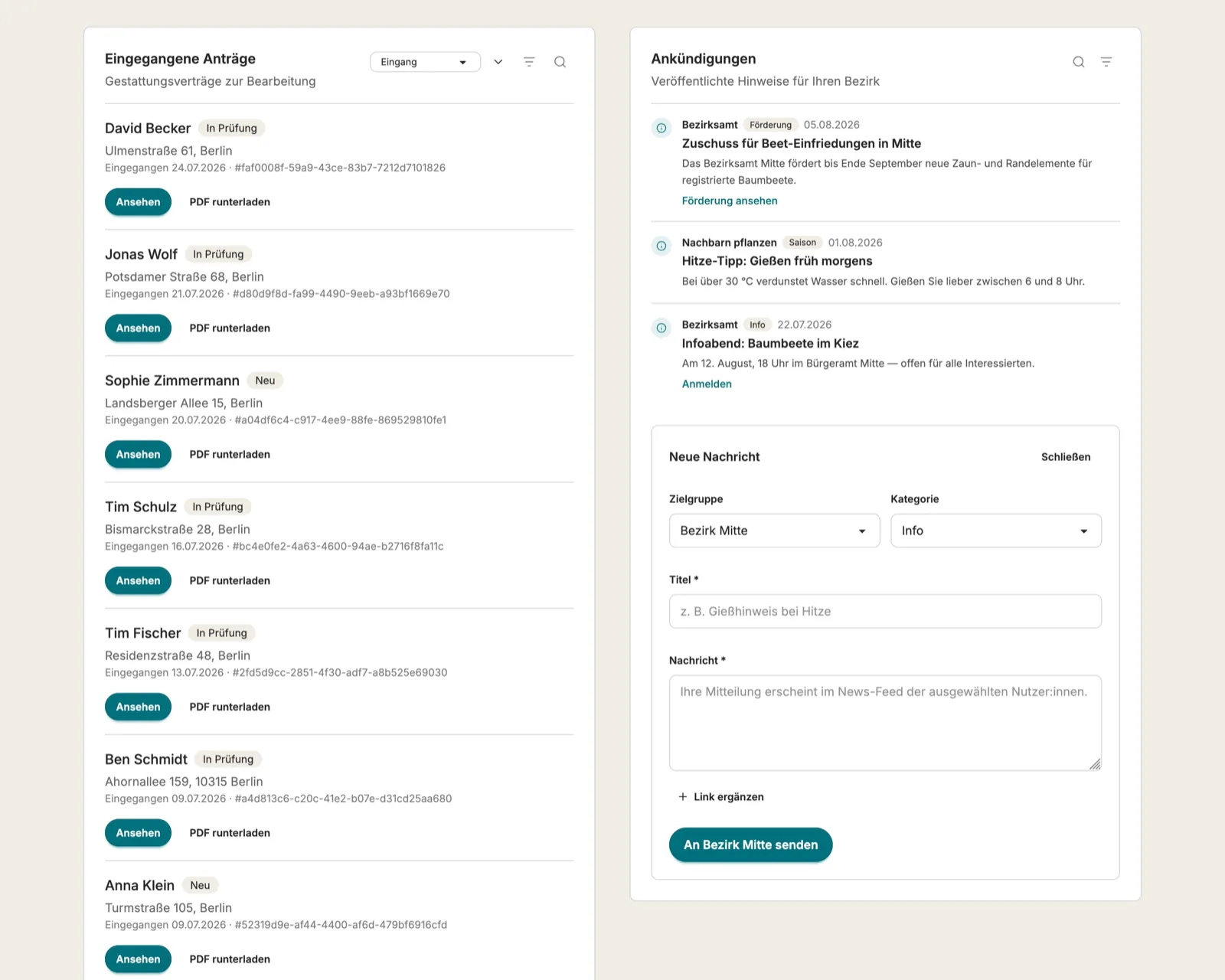 Antragsübersicht der Digital-Pflanzen-Verwaltung