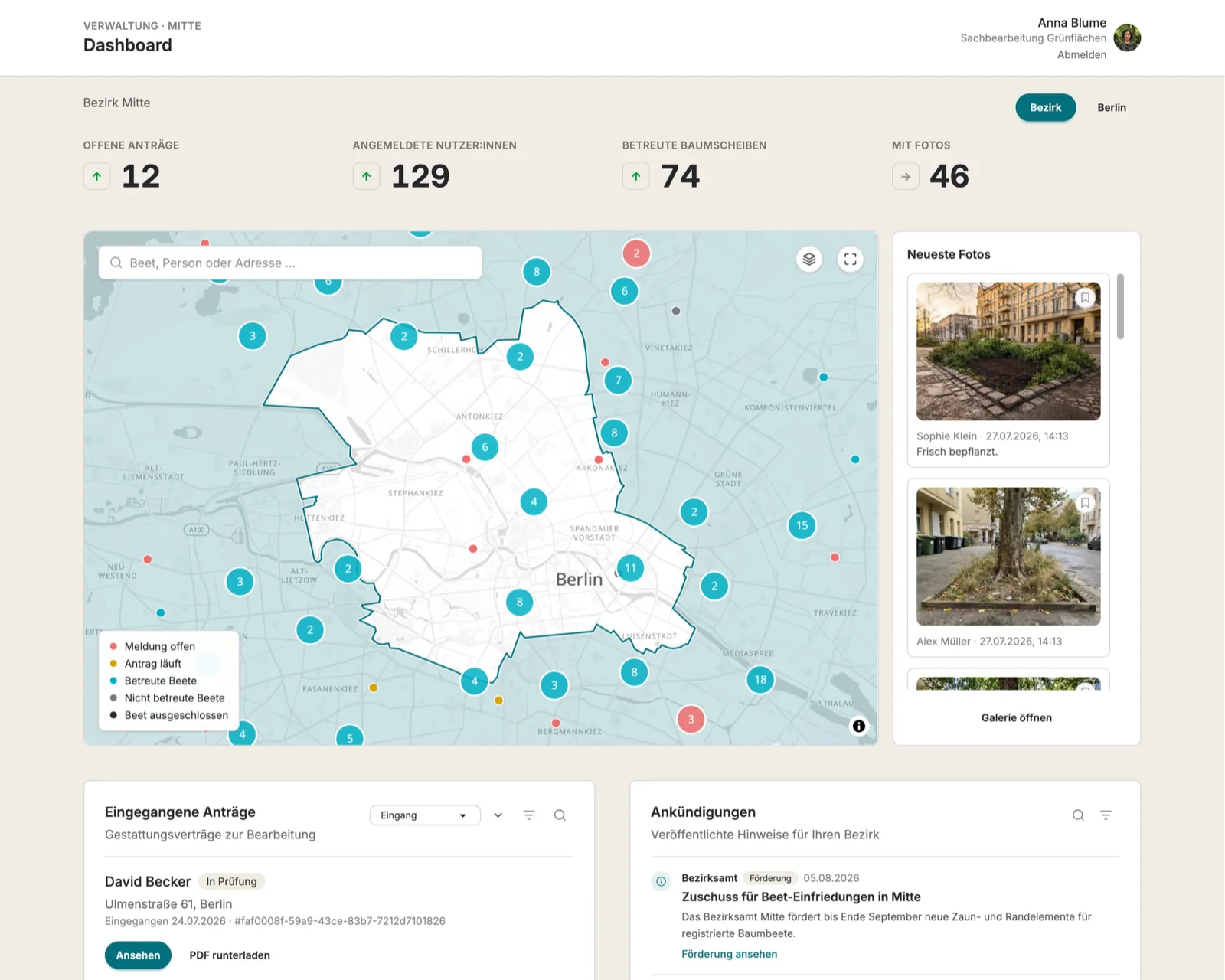 Dashboard der Digital-Pflanzen-Verwaltung